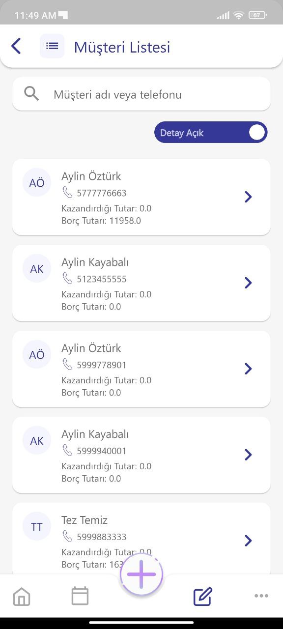 Müşteri listesi sayfasını gösteren görsel