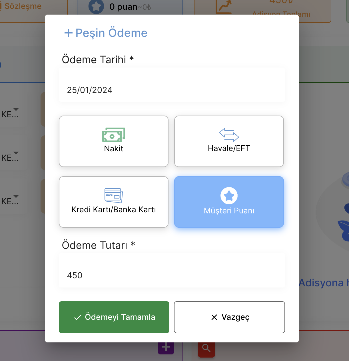 Müşteri puanı ile ödeme popup görseli