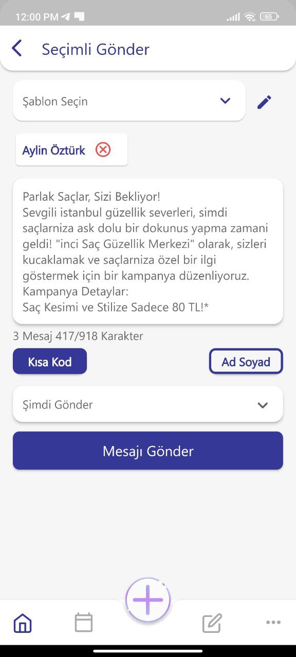 Toplu mesaj gönderme sayfasını gösteren görsel